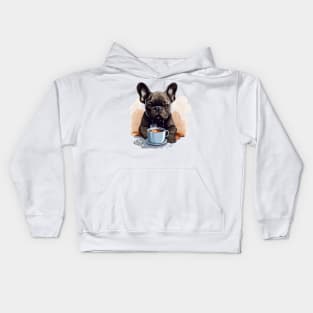 French Bulldog Drinking Coffee Kids Hoodie